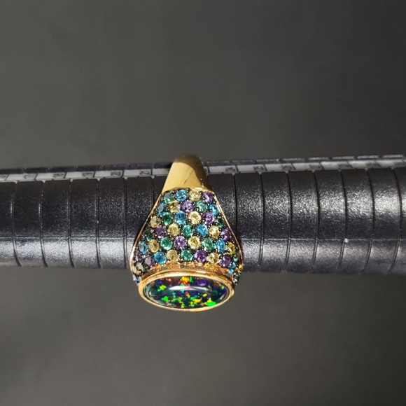 Technibond™ Cubic Zirconia  w/Lab Created Opal Triplet Ring - Picture 7 of 12